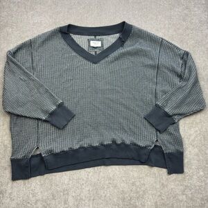 American Eagle AE Big Hug V Neck Waffle Knit Sweatshirt Navy Blue Size XL